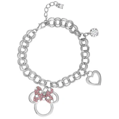 Disney Kids'  Minnie Mouse Bow Charm Bracelet, 7 +1'' Chain In Metallic