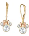 Disney Minnie Mouse Cubic Zirconia Drop Earrings In 10k Yellow & Rose Gold In Gold