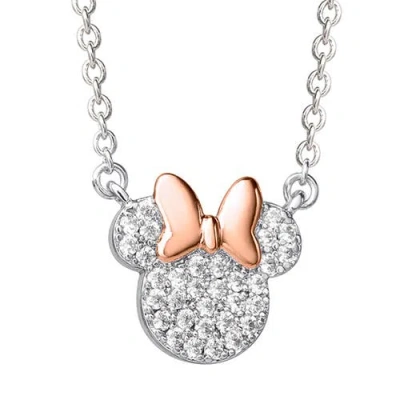 Disney Minnie Mouse Cubic Zirconia Pendant Necklace, 16+2" In Metallic