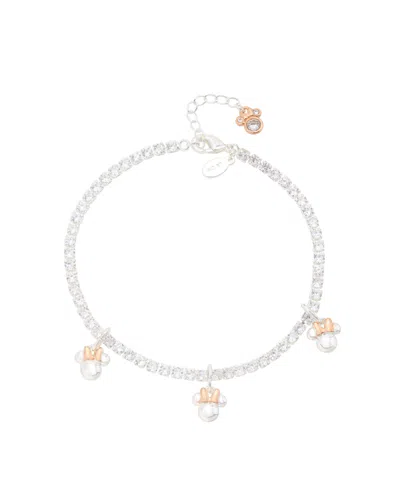 Disney Minnie Mouse Cubic Zirconia Tennis And Minnie Charm Bracelet In Brown