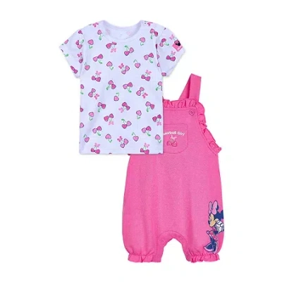 Disney Minnie Mouse Disney Baby Girls 2-pc. Minnie Mouse Shortall Set In Pink