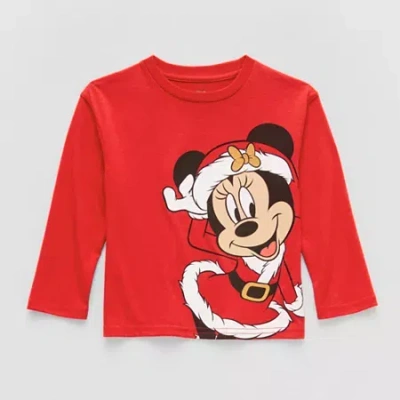 Disney Minnie Mouse Babies' Disney Toddler Girls Crew Neck Long Sleeve Regular Fit Minnie Mouse Graphic T-shirt In Red