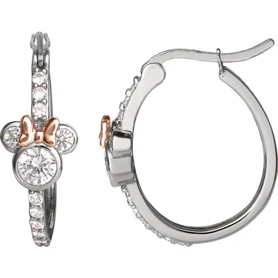 Disney Minnie Mouse Earrings, Two-tone Sterling Silver Hoop Earrings In Metallic