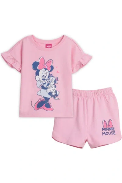 Disney Babies'  Minnie Mouse French Terry Wash T-shirt And Shorts Set In Pink