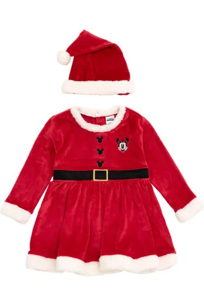 Disney Babies'  Minnie Mouse Holiday Velour Dress And Hat Set In Red