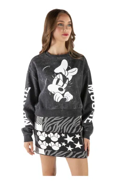 Disney Minnie Mouse Mineral Wash French Terry Pullover Sweatshirt (adult) In Washed Black Minnie