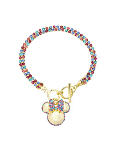 Disney Minnie Mouse Multi Color Crystal Double Strand Bracelet In Gold