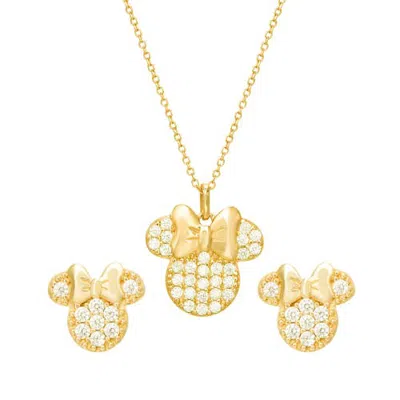 Disney Minnie Mouse Necklace And Earrings Set, Diamonique Cubic Zirconia In Gold