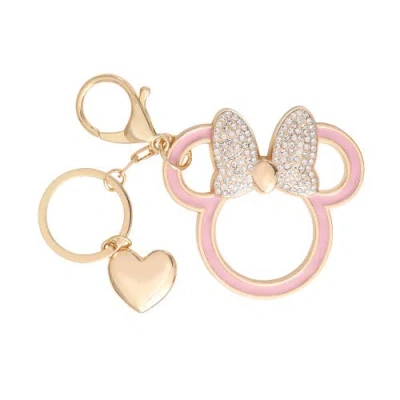 Disney Minnie Mouse Outline Keychain With Crystal Bow And Heart Charm In Brown