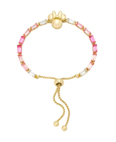Disney Minnie Mouse Pink Ombre Baguette Crystal Bolo Bracelet In Gold