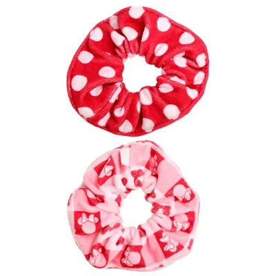 Disney Minnie Mouse Scrunchies 2-piece Set Official License, Spa Towel Hair Ties In Pink