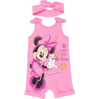 Disney Babies'  Minnie Mouse Sleeveless Romper And Headband Set In Pink