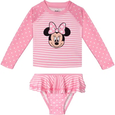 Disney Babies'  Minnie Mouse Swimwear 2-piece Rash Guard And Bikini Set In Pink