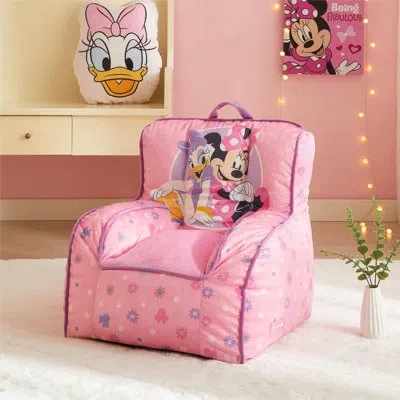 Disney Minnie Mouse Toddler Square Bean Bag Chair With Piping & Top Carry Handle In Pink