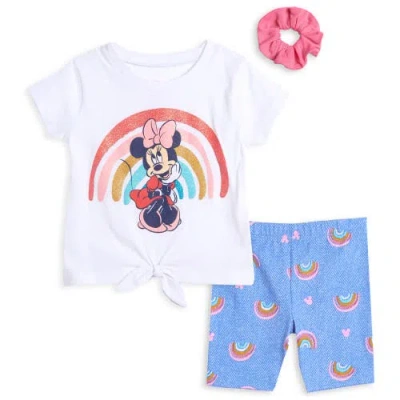 Disney Kids'  Minnie Mouse T-shirt And Bike Shorts Set With Scrunchie In Multi