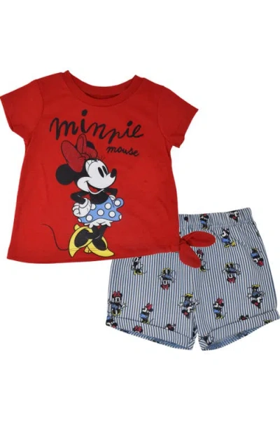 Disney Babies'  Minnie Mouse T-shirt And Chambray Shorts Set In Red