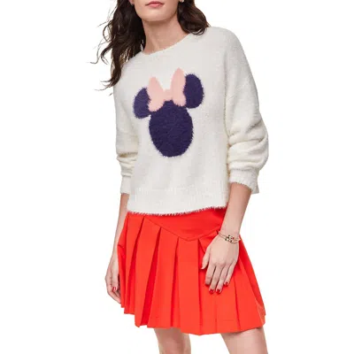 Disney Minnie Mouse Womens Graphic Knit Pullover Sweater In White