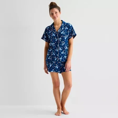 Disney Mjc Womens Lilo & Stitch Short Sleeve 2-pc. Pajama Set In Blue