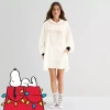 Disney Mjc Womens Peanuts Snoopy Hooded Long Sleeve Juniors Nightgown In White