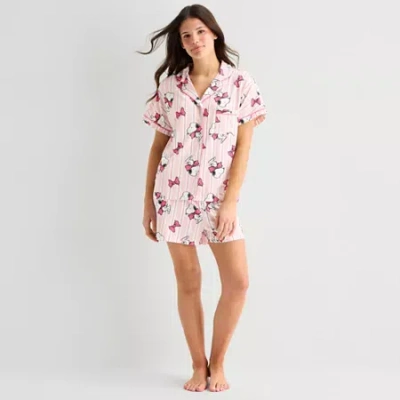 Disney Mjc Womens Peanuts Snoopy Short Sleeve 2-pc. Pajama Set In Pink