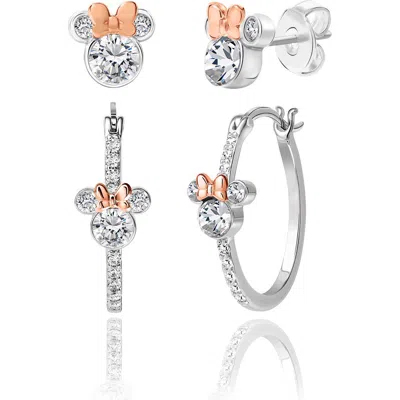 Disney Mommy & Me Silver Plated Hoops And Stud Earrings Set In Metallic