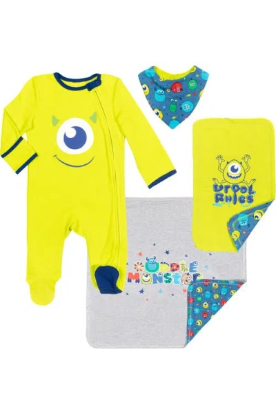Disney Kids'  Monsters Inc. 4-piece Sleep N' Play And Blanket Set In Yellow