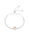 Disney Mother Of Pearl Minnie Mouse Cubic Zirconia Adjustable Bolo Bracelet In Rose Gold Two Tone