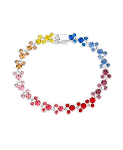 Disney Multi Color Crystal Mickey Mouse Bracelet In Silver