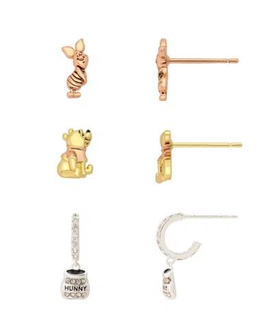 Disney Multi-stone Crystal And Cubic Zirconia Gold Post-back Earrings, 3-pair Set