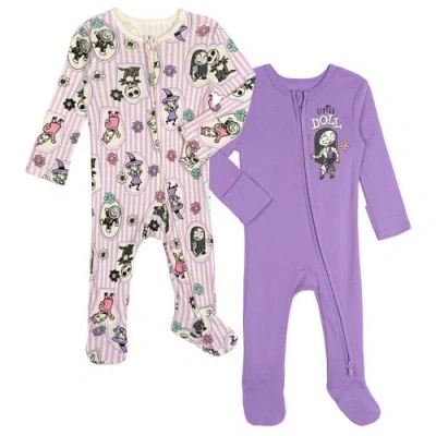 Disney Nightmare Before Christmas Baby Girls' 2-pack Footed Sleep N' Play Coveralls In Purple