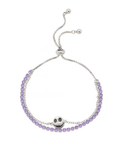 Disney Nightmare Before Christmas Cubic Zirconia Layered Adjustable Bolo Bracelet In Silver