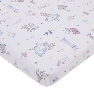 Disney Nojo  Alice In Wonderland Rabbit, And Cheshire Cat Nursery Fitted Mini Crib Sheet In Blue