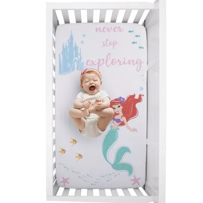 Disney Nojo  Ariel Watercolor Wishes Photo Op Fitted Crib Sheets In White;green;red