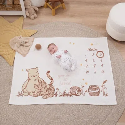 Disney Nojo  Classic Winnie The Pooh You Are So Loved Milestone Baby Blanket, Ivory And Taupe