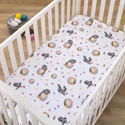 Disney Nojo  Dumbo Circus Flags, Balls And Timothy Mouse Nursery Fitted Sheet In White