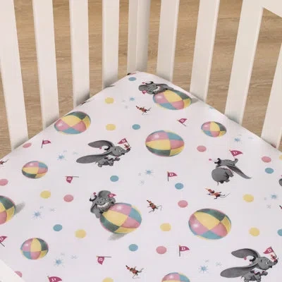 Disney Nojo  Dumbo Circus Flags, Balls And Timothy Mouse Nursery Mini Fitted Sheet In White