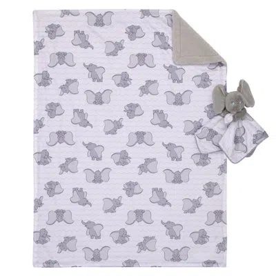 Disney Nojo  Dumbo Gray And White Super Soft Sherpa Baby Blanket And Security Blanket 2-piece Gift Se In White;gray