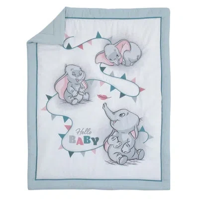 Disney Nojo  Dumbo Hello Baby Circus Banner 3 Piece Nursery Crib Bedding Set In Blue;white;pink