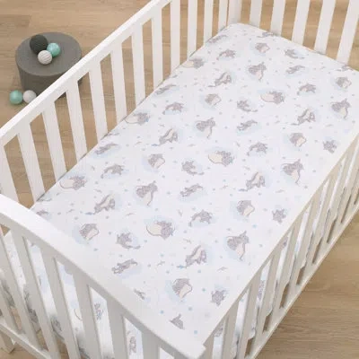 Disney Nojo  Dumbo Light Super Soft Nursery Fitted Mini Crib Sheet In Blue