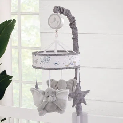 Disney Nojo  Dumbo Sweet Little Baby Dumbo And Stars Plush Musical Mobile Edit In White;gray
