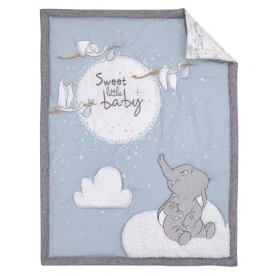 Disney Nojo  Dumbo Sweet Little Storks, Stars, Clouds And Moon 3 Piece Nursery Crib Bedding Set In Blue;white;gray