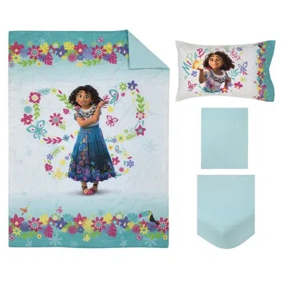 Disney Nojo  Encanto Tropical Delight Flowers And Butterflies 4 Piece Toddler Bedding Set In Pink;aqua