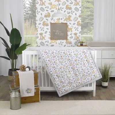 Disney Nojo  Lion King Daddy's Little Simba And Nala 6 Piece Crib Bedding Set In Gray,white,tan