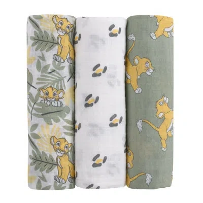 Disney Nojo  Lion King Sage, Yellow, And White 3 Piece Muslin Swaddle Baby Blanket Set In Green