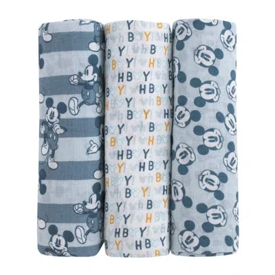 Disney Nojo  Mickey Mouse 3 Piece Muslin Swaddle Baby Blanket Set In Grey