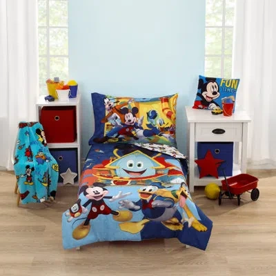 Disney Nojo  Mickeymouse Funhouse Crew 4 Piece Toddler Bed Set In Blue