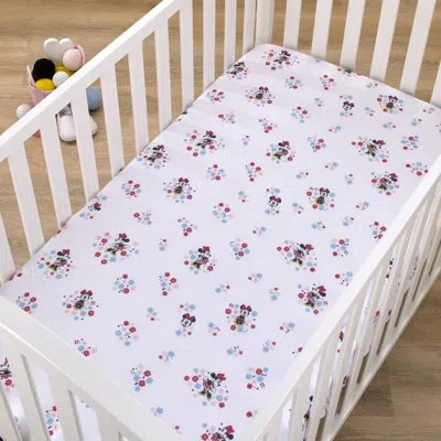 Disney Nojo  Minnie Mouse Fitted Mini Crib Sheet In Blue;white;pink