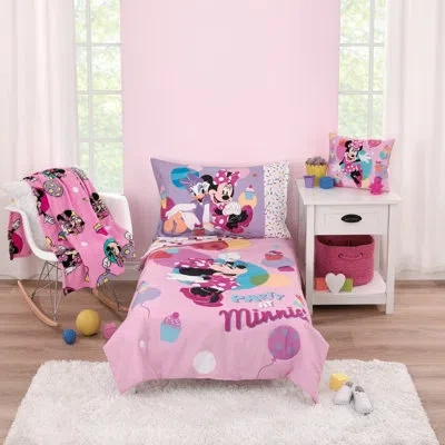 Disney Nojo  Minnie Mouse Let's Party 4pc Toddler Bed Set In Pink