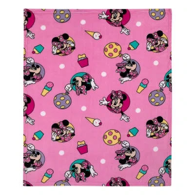 Disney Nojo  Minnie Mouse Let's Party Balloons, Ice-cream Cones, Toddler Blanket In Pink