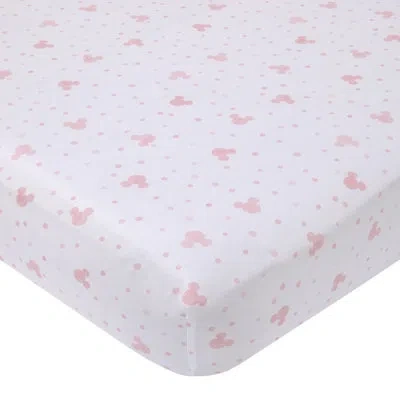 Disney Nojo  Minnie Mouse Lovely Little Lady Minnie Icon And Polka Dot Fitted Crib Sheet In White;pink